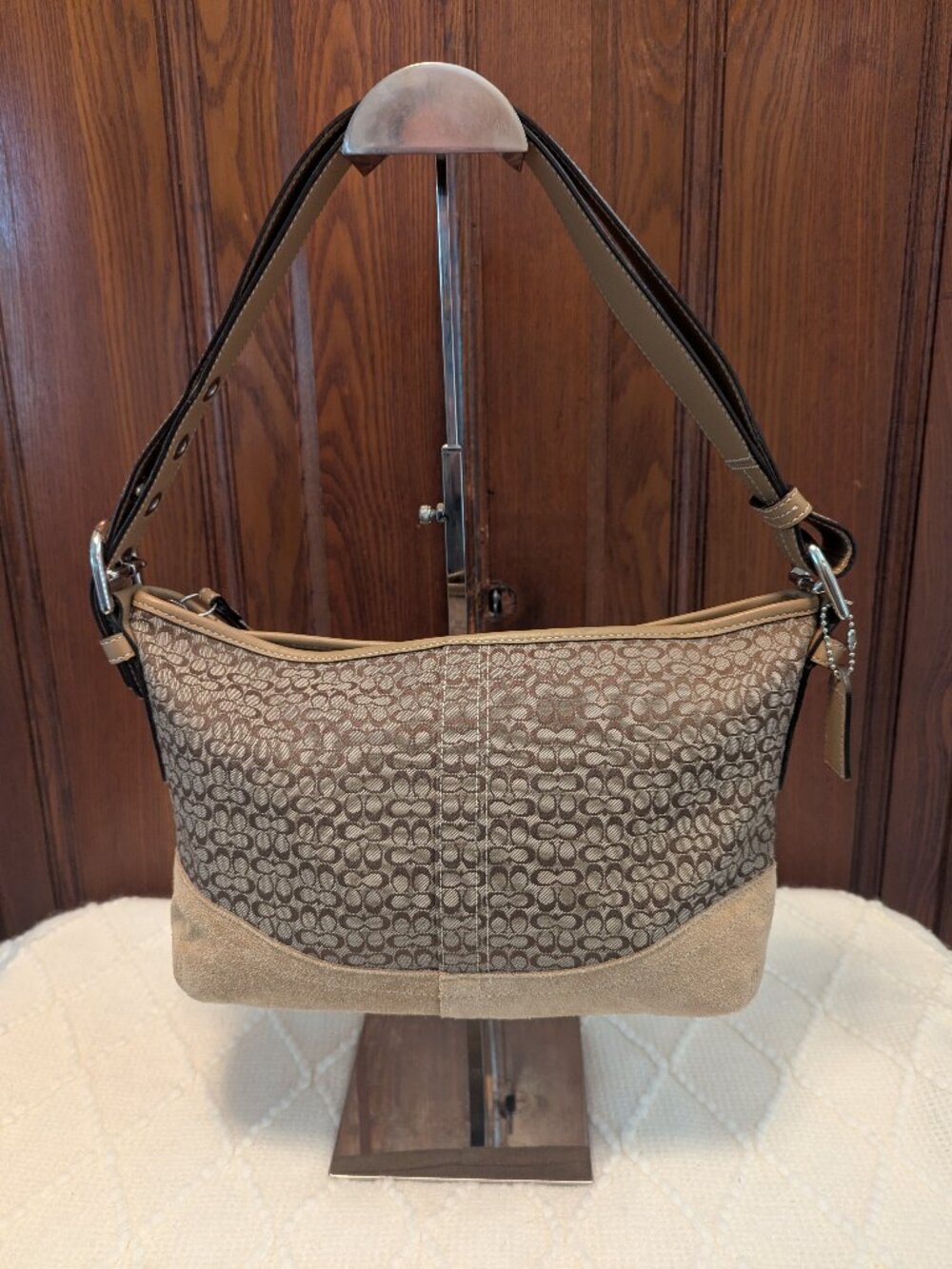 Coach F10945 Signature Tan Jacquard Soho Hobo Bag